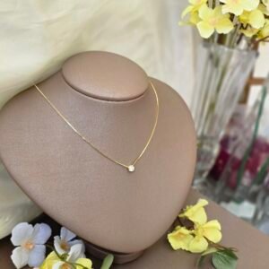 Colar e Brinco Ponto de Luz Dourado com Zircônia