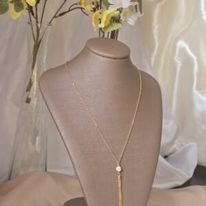 Colar Feminino Dourado Gravatinha com Correntes e Ponto de Luz