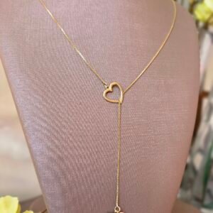 Colar Feminino Dourado Gravatinha com Corações Vazados