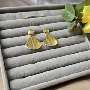 Brinco Feminino Dourado Leque Liso