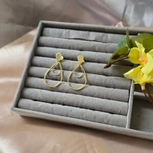 Brinco Feminino Gota Dupla Dourada com Detalhe