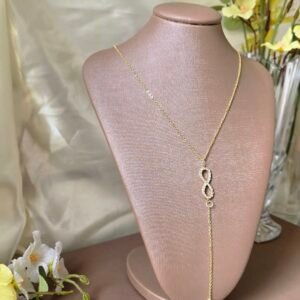 Colar Dourado Feminino Gravatinha Infinito em Zircônias