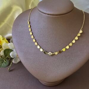 Colar Feminino de Corações Dourados com Ponto de Luz