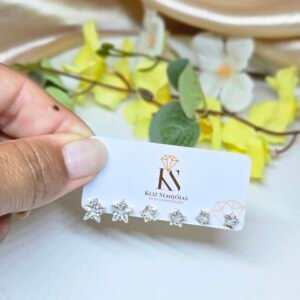 Trio de Brincos Estrela Cravejados em Zircônias – Delicados e Elegantes