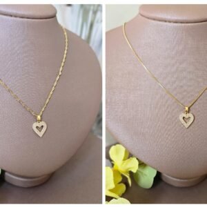 Colar Feminino Dourado Coração com Zircônias – Escolha Sua Corrente Veneziana ou Singapura | Delicado e Romântico