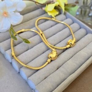 Pulseira Dourada Estilo Pandora com Corrente Snake – Variações de Fecho Coração ou Clássico